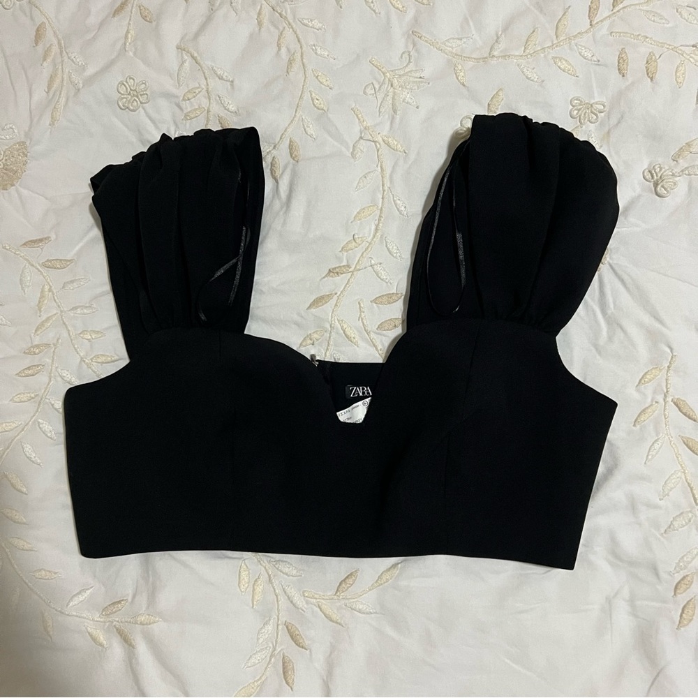 Zara Black Zip-Up Crop Top, Small